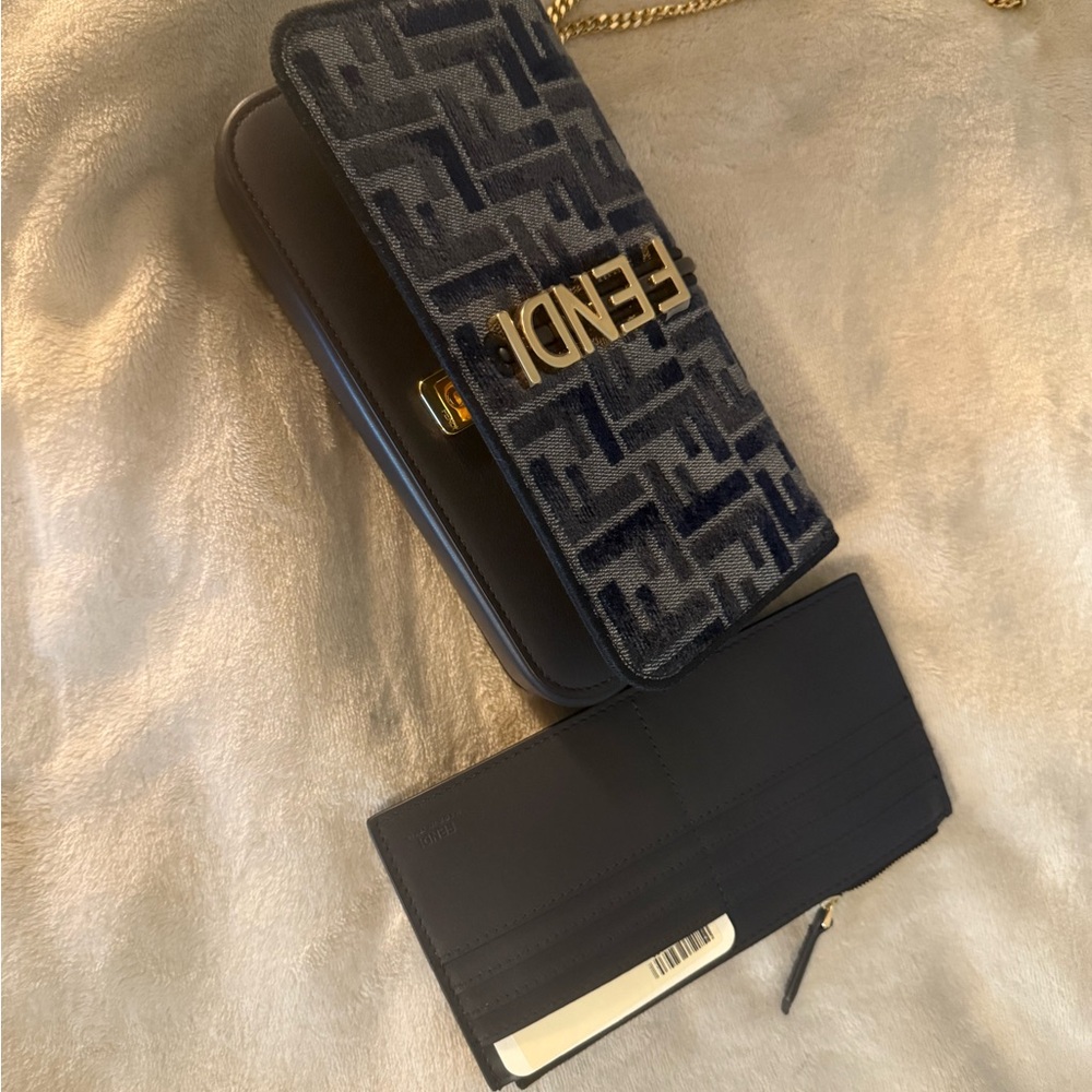 Fendi Blue Demin Clutch with Gold Chain